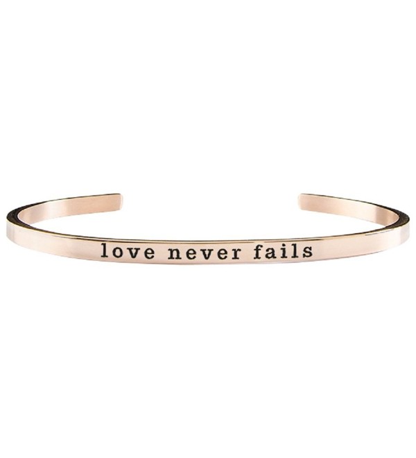 Love Never Fails 6 Inch Rose Gold Tone Metal Adjustable Inspirational Cuff Bracelet - C417YSNGM5N