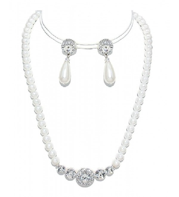 White Pearl and Crystal Necklace Set CLEARANCE Silver Fashion Jewelry - C011A8RSVG1