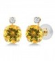 1.48 Ct Round Yellow Citrine White Created Sapphire 14K Yellow Gold Earrings - CY11OWHT7GR