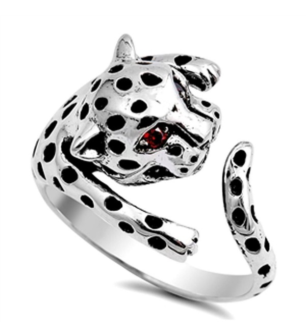 Tiger Cat Leopard Simulated Garnet Cute Ring New .925 Sterling Silver Band Sizes 5-12 - C7126PWS0HN