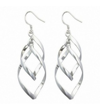 Silver Plated Linear Swirl French Wire Dangle Drop Earring (silver) - C111XT5WZ5X