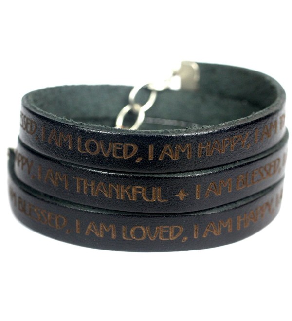 I Am Blessed- I Am Loved- I Am Happy- I Am Thankful Leather Wrap Bracelet - Black - CL12BWZ9HTX