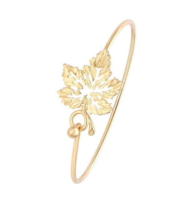 MANZHEN Dainty 3 Colors Open Maple Leaf Bangle Bracelets for Women - Gold - CI18700W66I