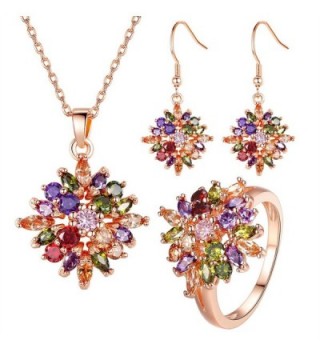 BISAER Noble 18K Rose Gold Plated Flower Shape Colorful Cubic Zirconia Jewelry Sets for Women - CU17YH9HWWA