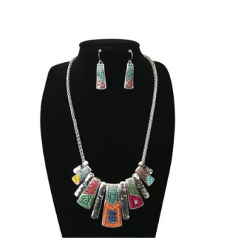 Mosaic Design Tribal Native American Style Southwest Silver Turquoise Orange Seed Bead Bib Necklace - CM17YE8ISQ7