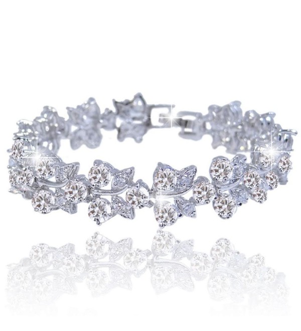 EVER FAITH Bridal Silver-Tone Butterfly Zircon Tennis Bracelet - CK11HAE452T