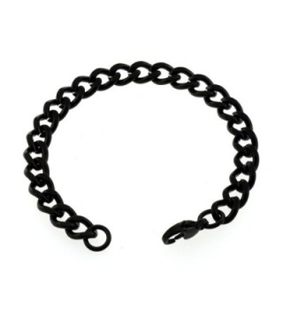 Women's 7mm Black Anklet- Thick Stainless Steel Curb Chain Anklet- 7in to 14in (9 Inches) - CA123ZMGGP9