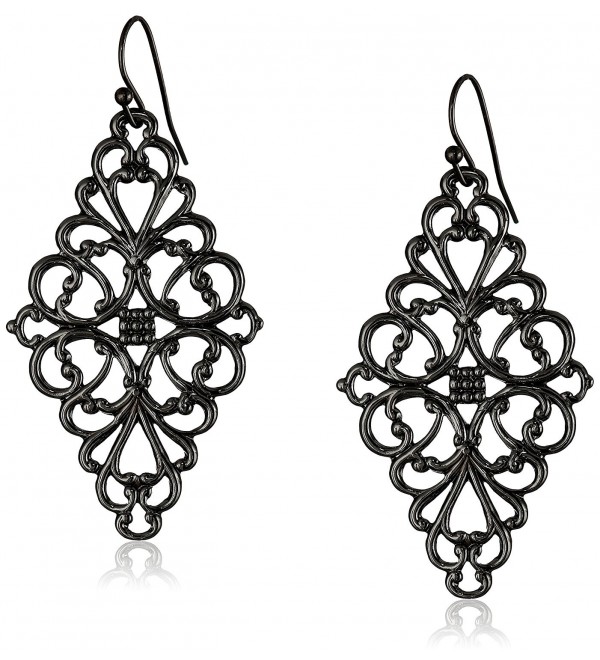 1928 Jewelry Filigree Diamond-Shape Drop Earrings - Black-Tone - C711NHGRZGD