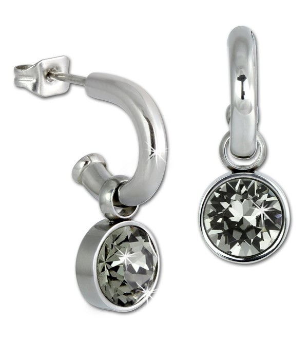 Amello Stainless steel hoop earrings with a hanging gray Swarovski element- original Amello ESOS02K - CG11G61VFCB