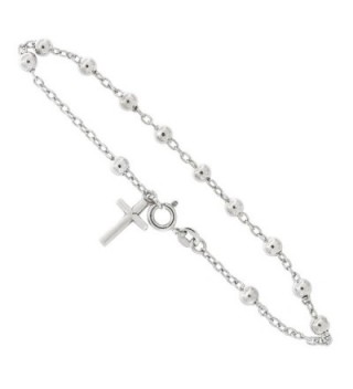 Solid Sterling Silver Rhodium Plated Rosary Bracelet with Cross Charm - CW11JAXD71N