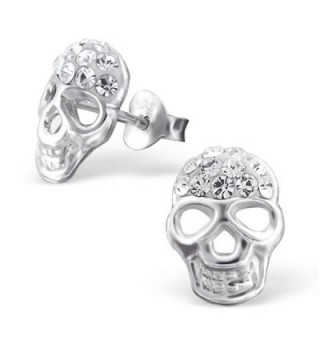 Sterling Silver Skull Studs Earrings with Crystal (E20376) - CX126XL6UZP