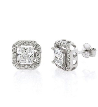 .925 Sterling Silver Womens Floating Princess Cut Cubic Zirconia Stud Earrings - CZ12979NZXZ