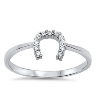 Good Luck Horseshoe U Clear CZ Unique Ring .925 Sterling Silver Band Sizes 4-10 - CQ11Y23VMDR