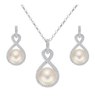EleQueen 925 Sterling Silver CZ AAA Button Cream Freshwater Cultured Pearl Bridal Jewelry Necklace Earrings Set - C112GOS6YM1