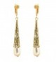 Classy Gold Tone & Faux Simulated Pearl Clip On Earrings-Regal Elegance for Women- Golden Lovely Filigree - C5126PAYV7H