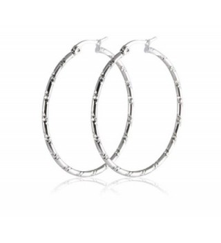 Stainless Steel Womens Rounded Silver Hoop Earrings Pierced Sparkly Bamboo Pattern - C812DTSKJJD