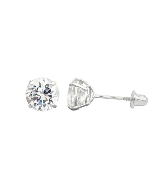 10K White Gold Round Cubic Zirconia (CZ) Double Basket Screw Back Stud Earrings - 2 mm to 10 mm - CT11ORE3QQR