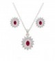 Oval Luxury Necklace & Earrings Jewelry Set Trendy AAA Cubic Zirconia For Women - Red - C51897R54TN