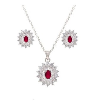Oval Luxury Necklace & Earrings Jewelry Set Trendy AAA Cubic Zirconia For Women - Red - C51897R54TN