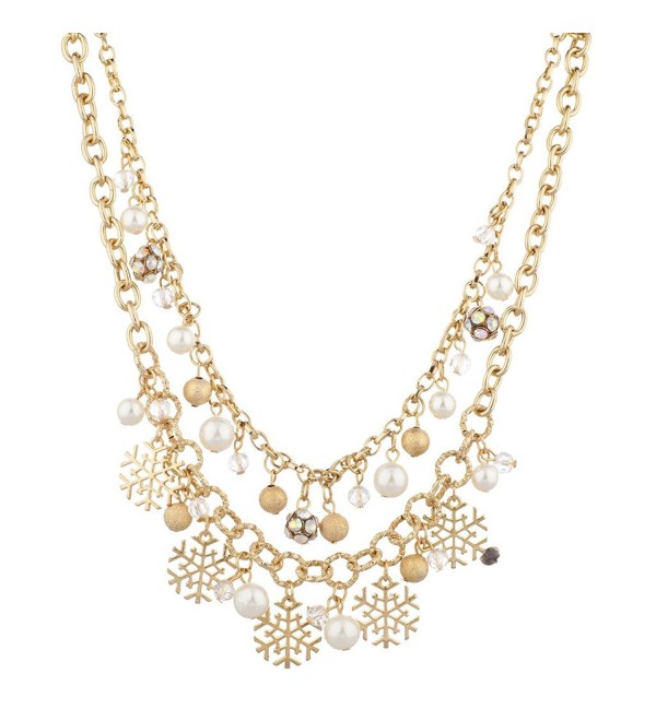 Lux Accessories Goldtone Christmas Holiday Winter WonderLand Snowflake Necklace - CJ12LQ59BOF