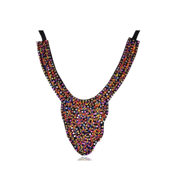 Alilang Colorful Metallic Beaded Tribal Ethnic Bib Scallop Edge Statement Necklace - C912GFR6EDP