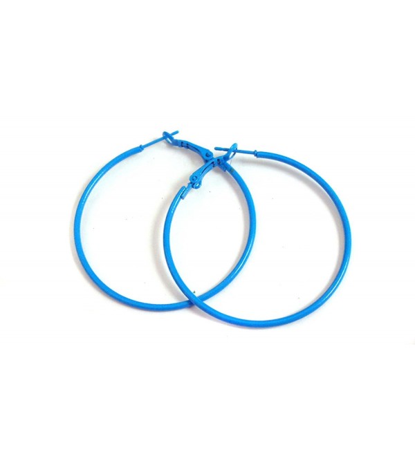 Blue Hoop Earrings Simple Thin Hoop Earrings 2 Inch Hoop Earrings - CB12FZASDCH