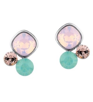 Neoglory Pink Green Made with Swarovski Element Crystal Charm Stud Earrings- Silver Earring Posts - C7110U423FX