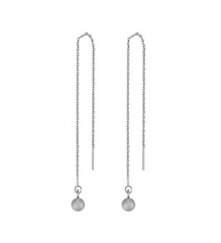 Women's Cute Round Ball Stainless Steel Threader Pull Through Chain Dangle Drop Earrings - C617AZT0M7M