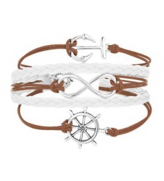 LilyJewelry Infinity Anchor Wheel Braided Leather Wrap Wristband Bracelets - Brown - CC182WUGEQR