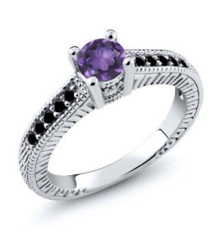 0.62 Ct Round Purple Amethyst Black Diamond 925 Sterling Silver Engagement Ring - C911NI5N503