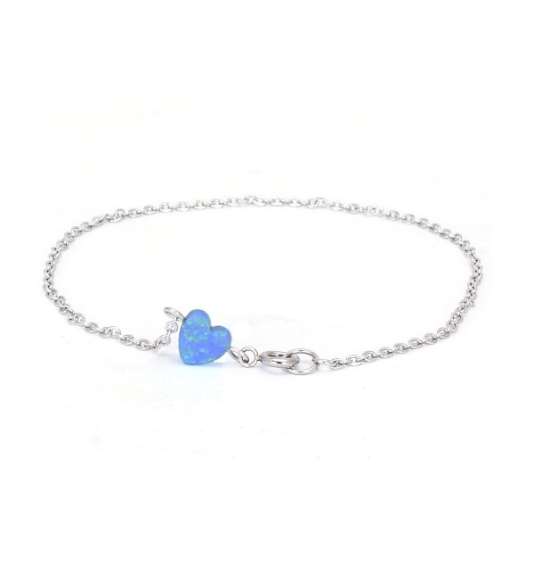Stainless Steel Dangle Earrings Opal Earrings Heart-shape Opal Anklet Handmade Birthstone Jewelry - blue - CU12M4VAME7