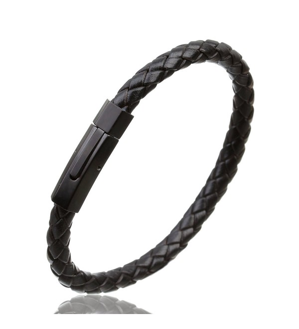 Linsoir Leather Braided Bracelet Stainless - 7.5 inch-19cm-Black - CN184UXAGNT