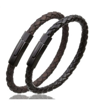 Linsoir Leather Braided Bracelet Stainless in Women's Bangle Bracelets