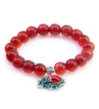 MIKINI Womens Lucky Elephant Bracelet Healing Natural Aquamarine Crystal Agate Beads Bracelet-10MM - Red Agate - CW182KGQIE8