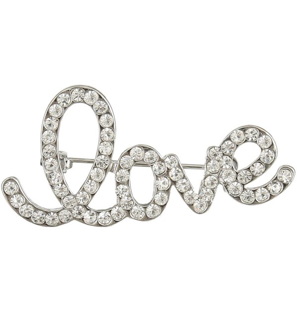 EVER FAITH Women's Austrian Crystal Romantic "Love" Letter Brooch Pin - Clear Silver-Tone - CM11XET9WHN