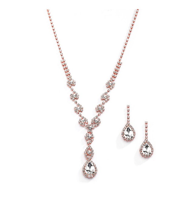 Mariell Sparkling Blush Rose Gold Crystal Rhinestone Necklace Earrings Set for Prom- Bridesmaid & Brides - CU12O7KL2OF