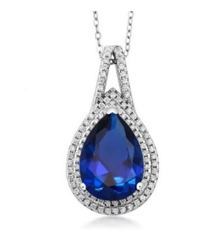 11.00 Cttw Pear Shape 15X10MM Blue Simulated Sapphire 925 Sterling Silver Pendant 18 Inch Chain - C411QGAMWM3