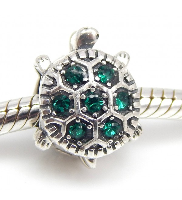 Pro Jewelry .925 Sterling Silver "Turtle w/ Green CZ" Charm Bead for Snake Chain Charm Bracelet 2589-19 - CR11CRMLNTN