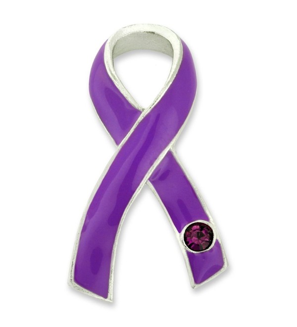 PinMart's Purple Awareness Ribbon with Rhinestone Enamel Lapel Pin - C112NR7L4SL