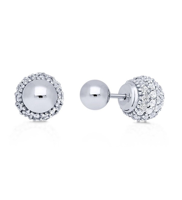 BERRICLE Rhodium Plated Sterling Silver Cubic Zirconia CZ Ball Bead Fashion Stud Earrings - C212KUQEKKV