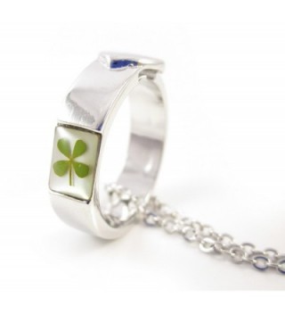 The Lucky Ring Necklace Size 7! Genuine Four-leaf Lucky Clover Shamrock Crystal Amber Pendant Necklace - C512DW4H4E7