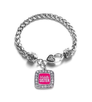 Middle Sister Classic Silver Plated Square Crystal Charm Bracelet - CV11U7O2I3X