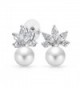 Bling Jewelry Simulated Pearl Bridal CZ Stud earrings 925 Sterling Silver 18mm - CZ11FXPBTTF