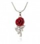 PammyJ Small Single Red Rose with Clear Crystal Silvertone Pendant Necklace- 18" - C7115ONTX8Z
