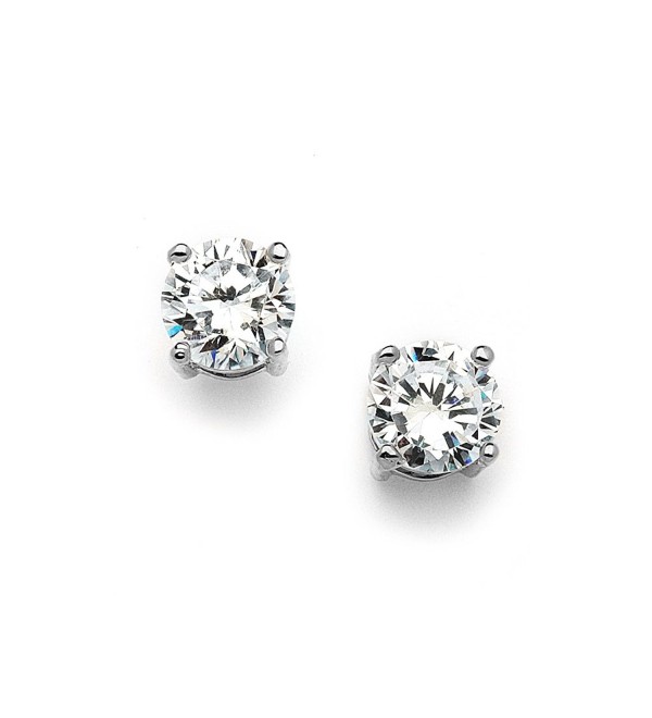 Mariell 2 Carat Round-Cut CZ Stud Earrings - 8mm Solitaire Cubic Zirconia Studs - Genuine Platinum Plated - C811ZPBBHWB