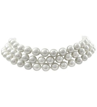 Isaac Kieran Rhodium Finish 8-mm White Faux Pearl 3-Strand Choker Necklace- 14+3" Extender - CH12OCNDT2F