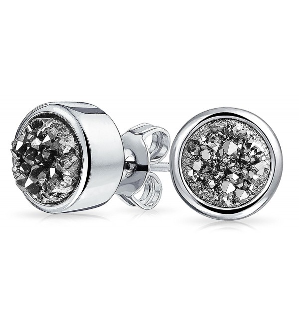 Bling Jewelry Dyed Gray Druzy Quartz Stud earrings Rhodium Plated 8mm - CG12L94RS5R