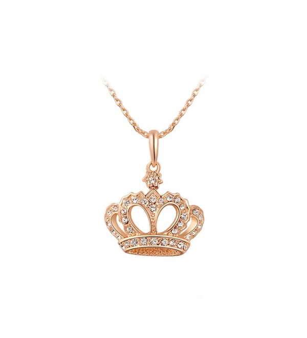 YEAHJOY Women's Princess Crown Pendant Necklace 3 Lays Rose Gold/Platinum Plated With Austrain Crystals - C617YR34Y32