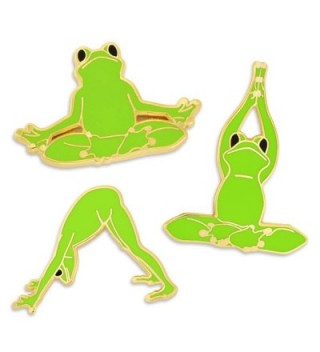 PinMart's Bright Green Namaste Yoga Frogs Trendy Enamel Lapel Pin Set - CH185XD3O3C
