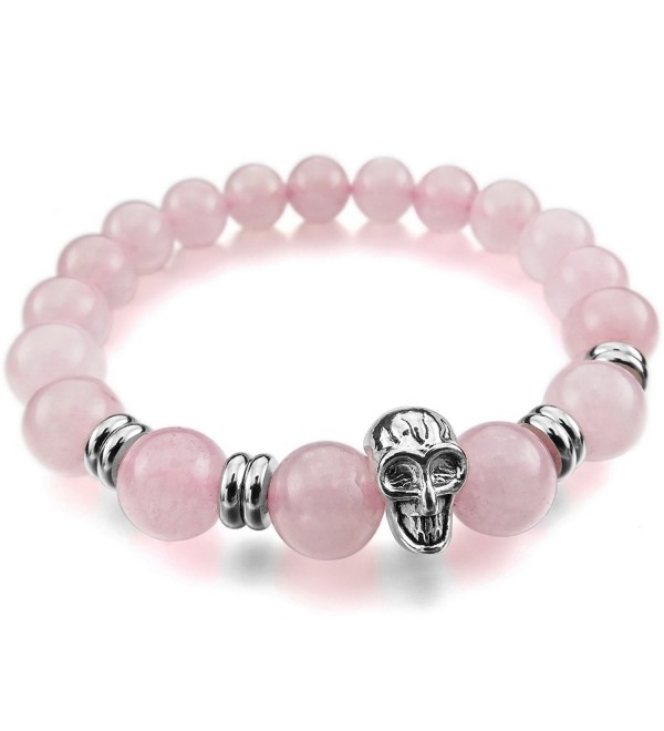 INBLUE Men-Women's 10mm Alloy Energy Bracelet Link Wrist Energy Stone Skull Bead Elastic - 09.pink - CF182G3EH43